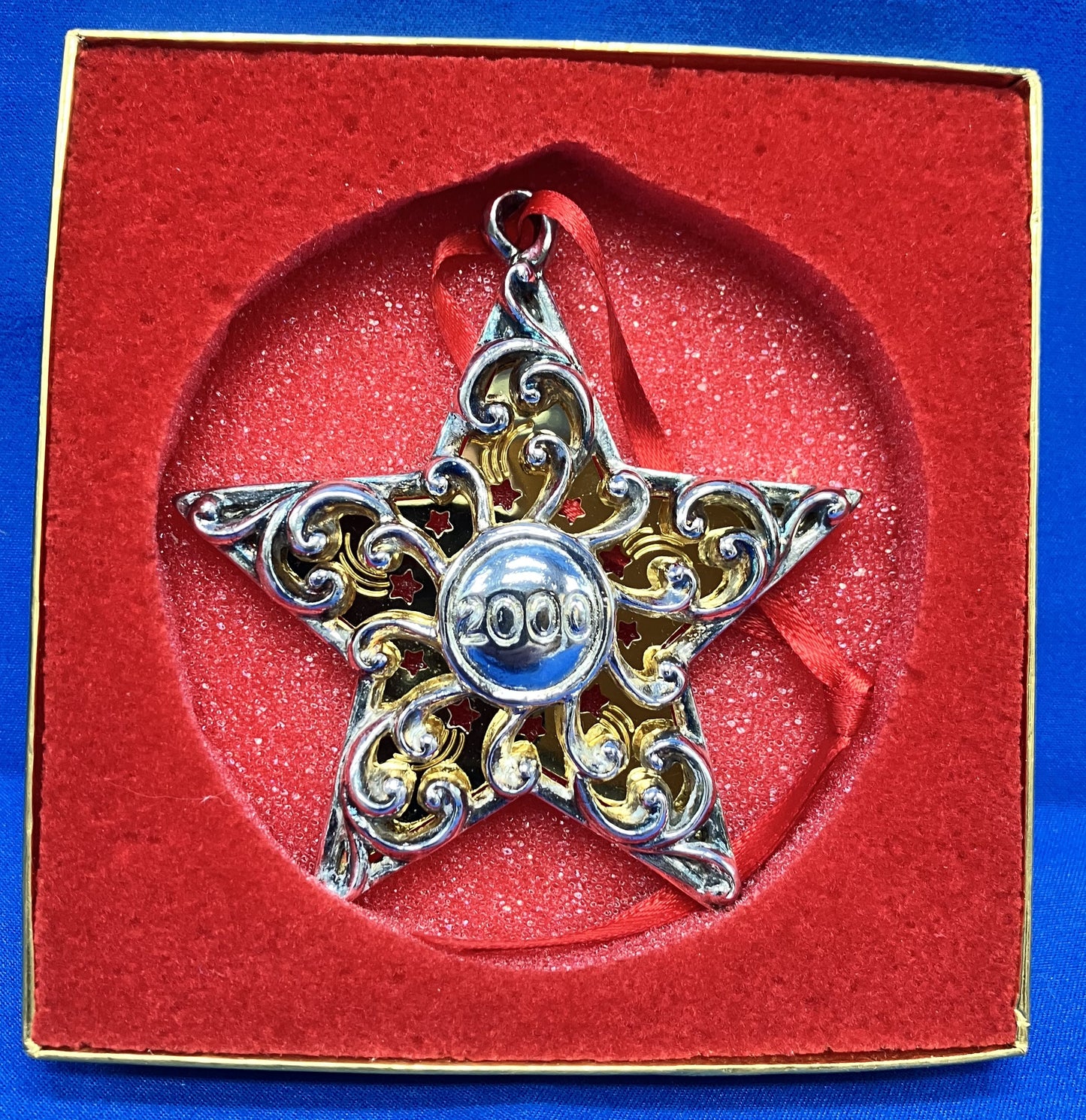 2000 Filigree Star Christmas Ornament by Reed & Barton Gold Color