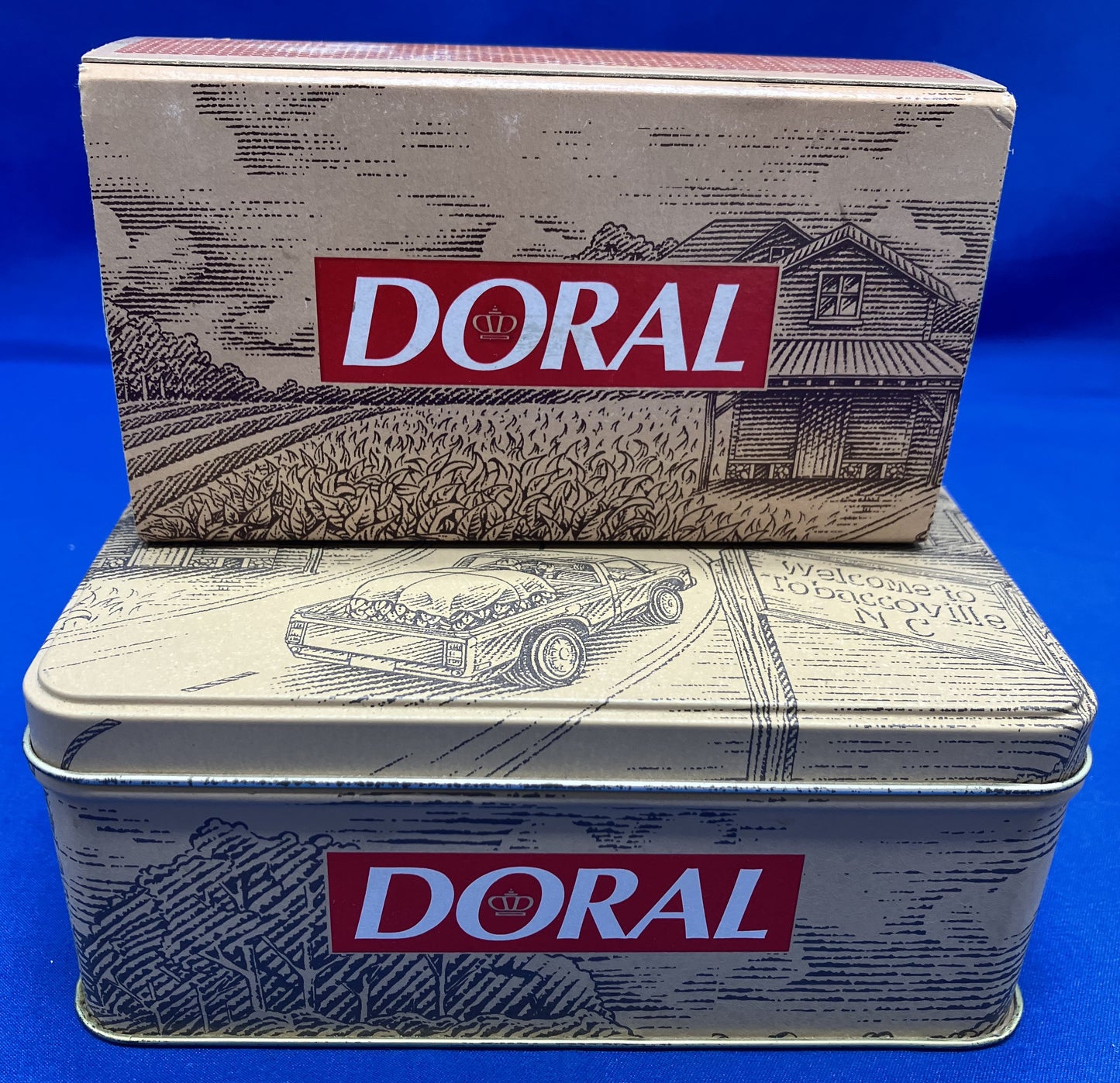 VINTAGE 1996 COLLECTIBLE DORAL CIGARETTE TIN WITH WOODEN MATCHES