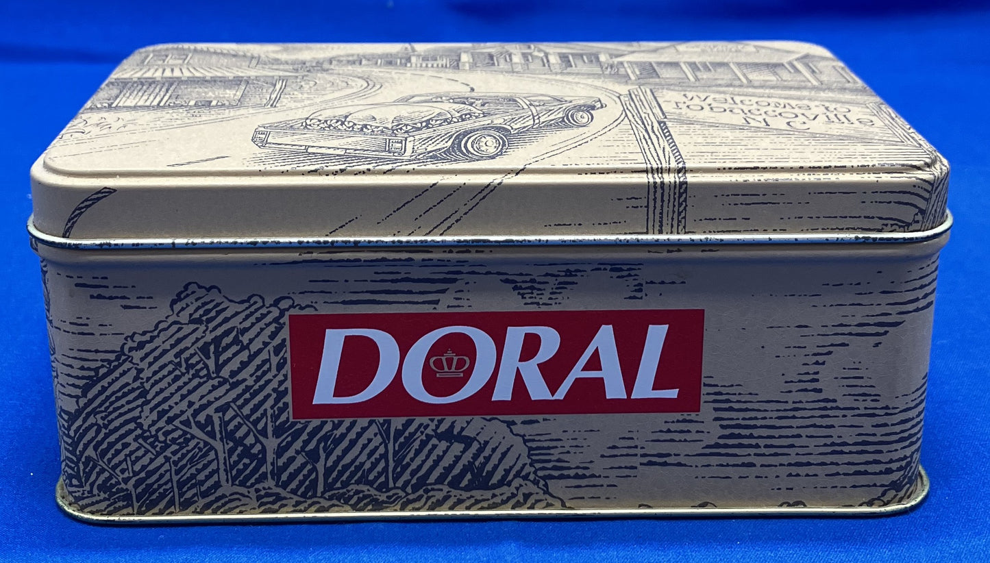 VINTAGE 1996 COLLECTIBLE DORAL CIGARETTE TIN WITH WOODEN MATCHES
