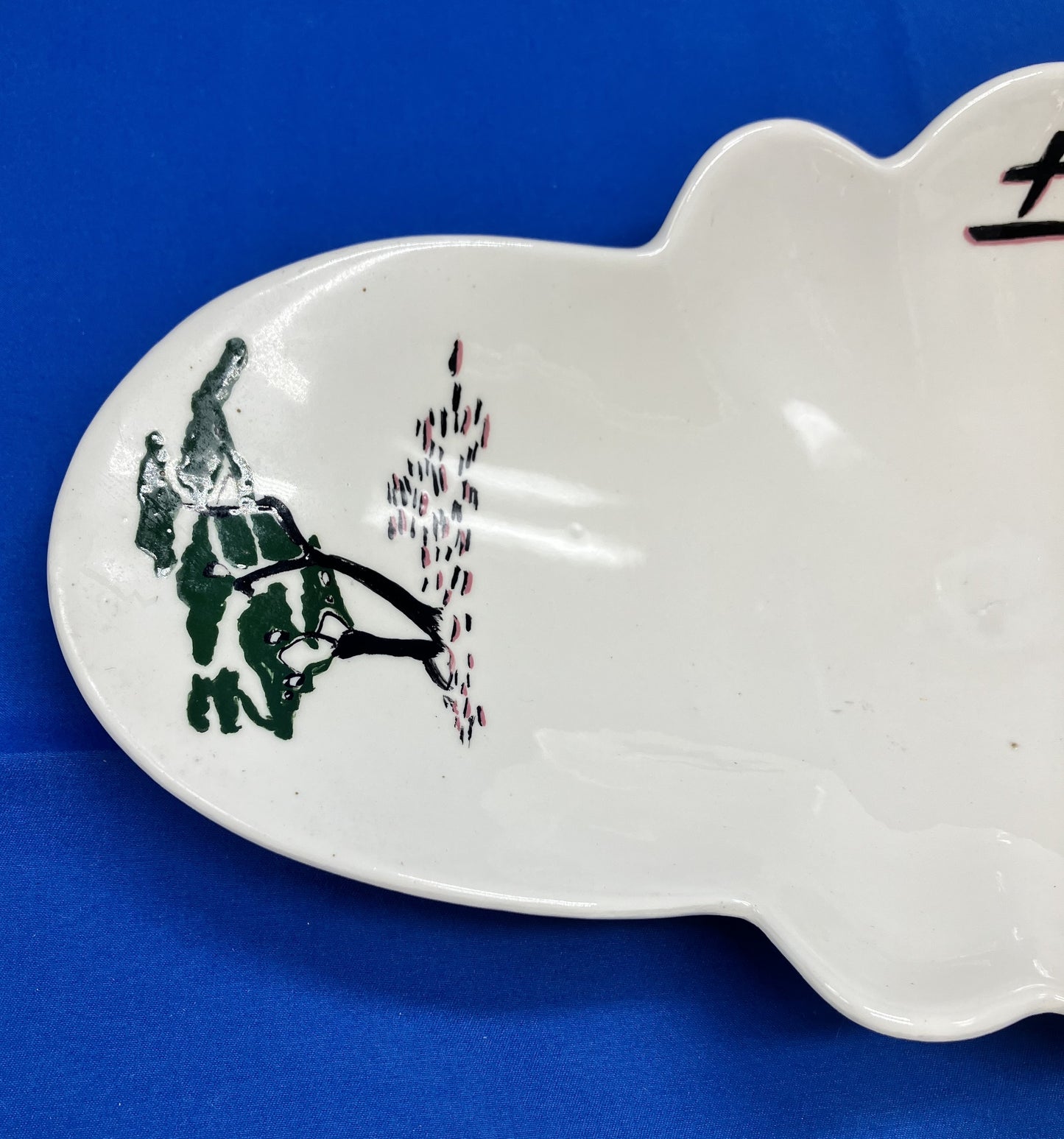 Vintage Ceramic Handmade Hand-painted Serving Dish