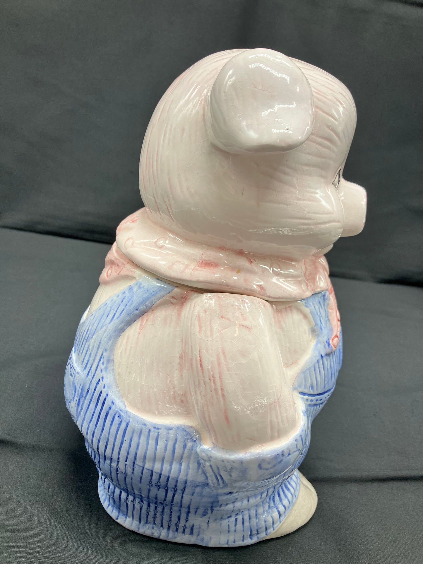 Vintage Farmer Pig / Piglet in Overalls Ceramic Cookie Jar