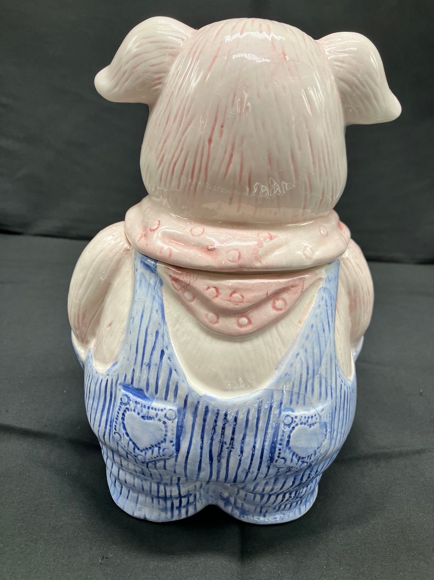 Vintage Farmer Pig / Piglet in Overalls Ceramic Cookie Jar