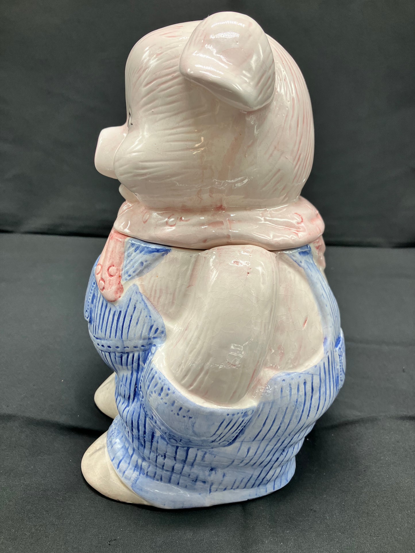 Vintage Farmer Pig / Piglet in Overalls Ceramic Cookie Jar