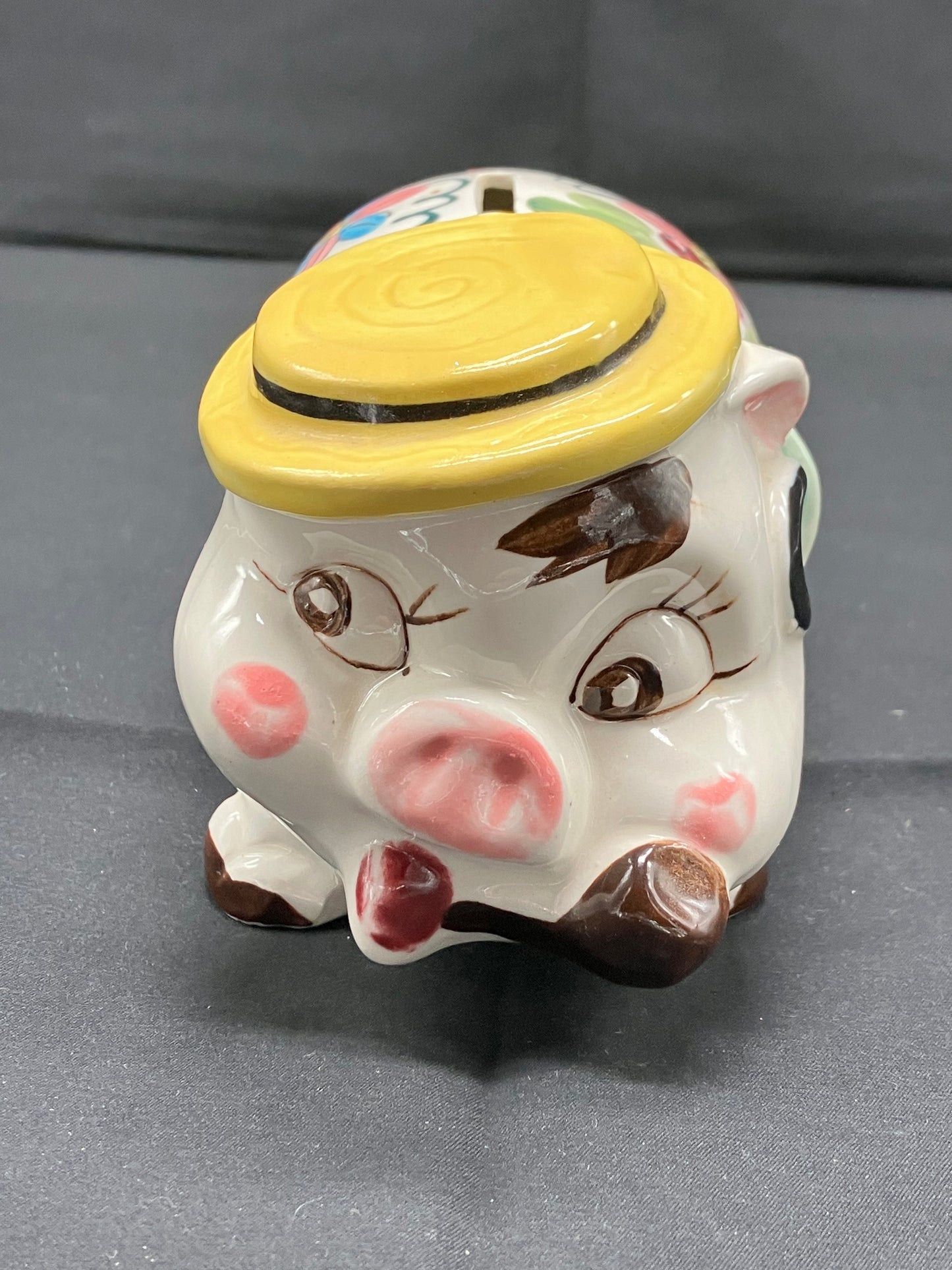 Pig - Vintage Piggy Bank w/Pipe, Hand Painted, Japan