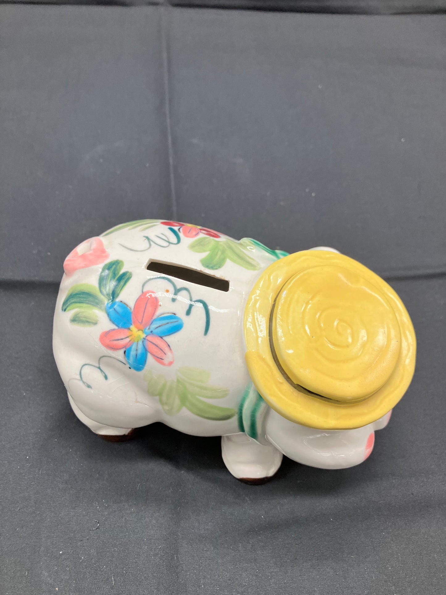 Pig - Vintage Piggy Bank w/Pipe, Hand Painted, Japan