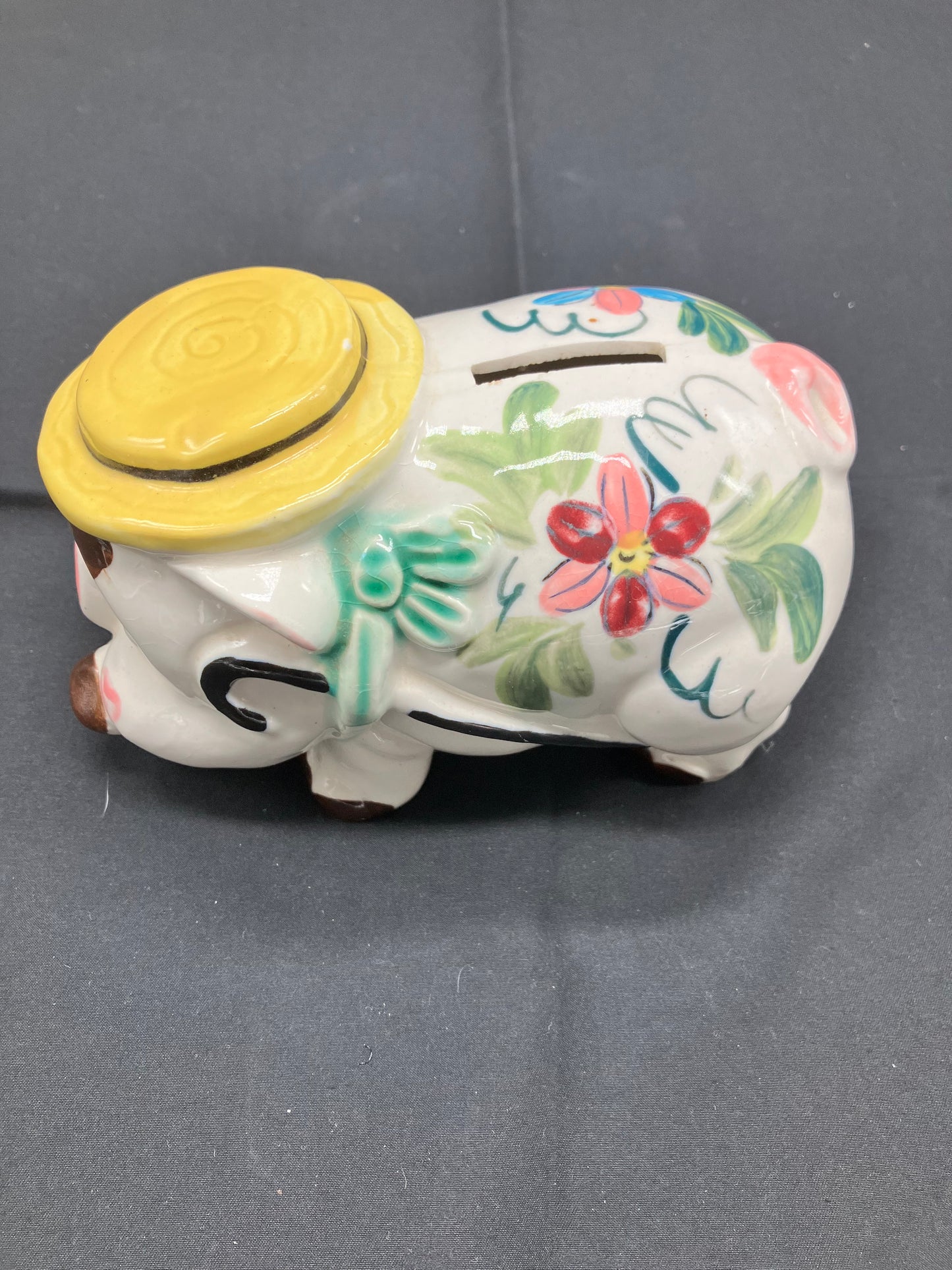 Pig - Vintage Piggy Bank w/Pipe, Hand Painted, Japan