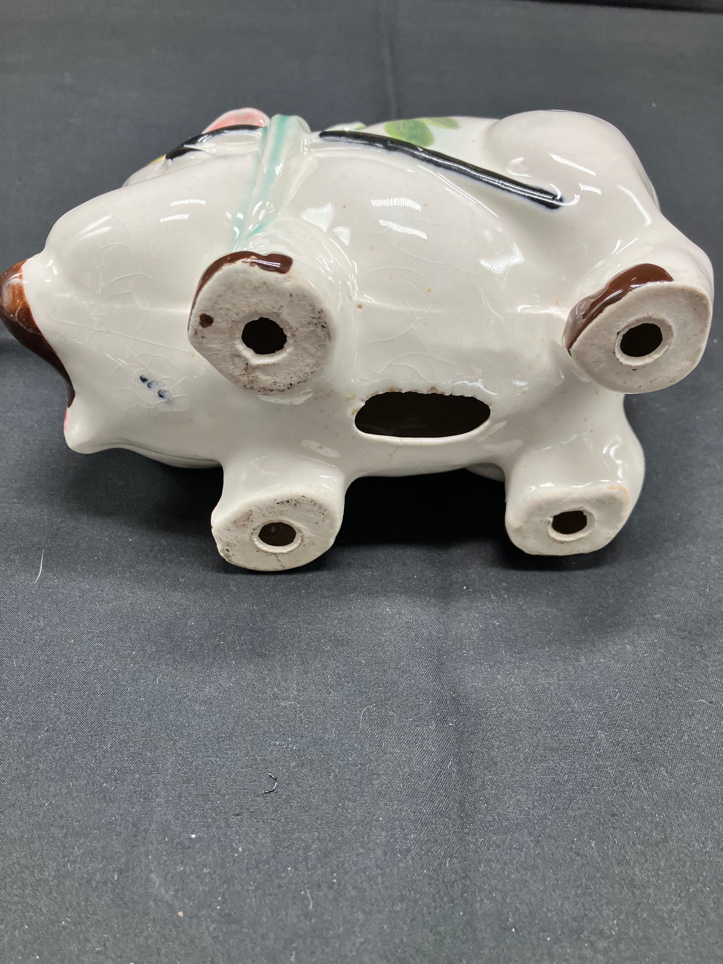 Pig - Vintage Piggy Bank w/Pipe, Hand Painted, Japan