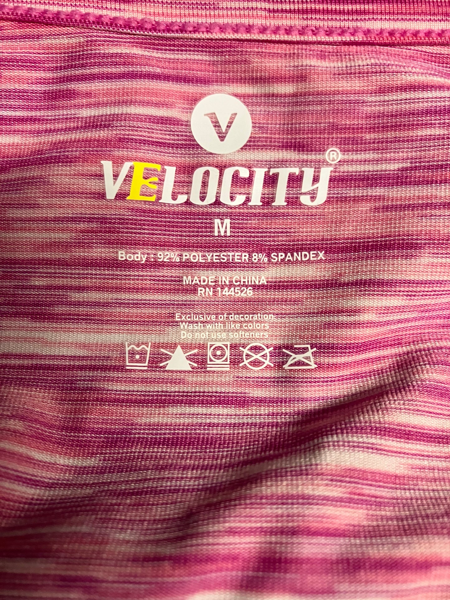 Women's Velocity Activewear blouse, pink and white, size Medium