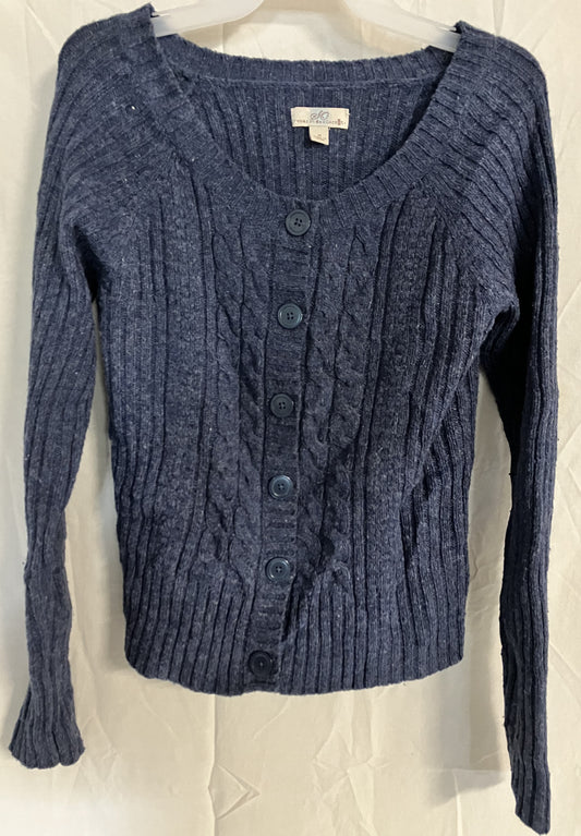 Blue 25% Wool Knit Button Up Cardigan Sweater by "So Wear It Declare It" Medium