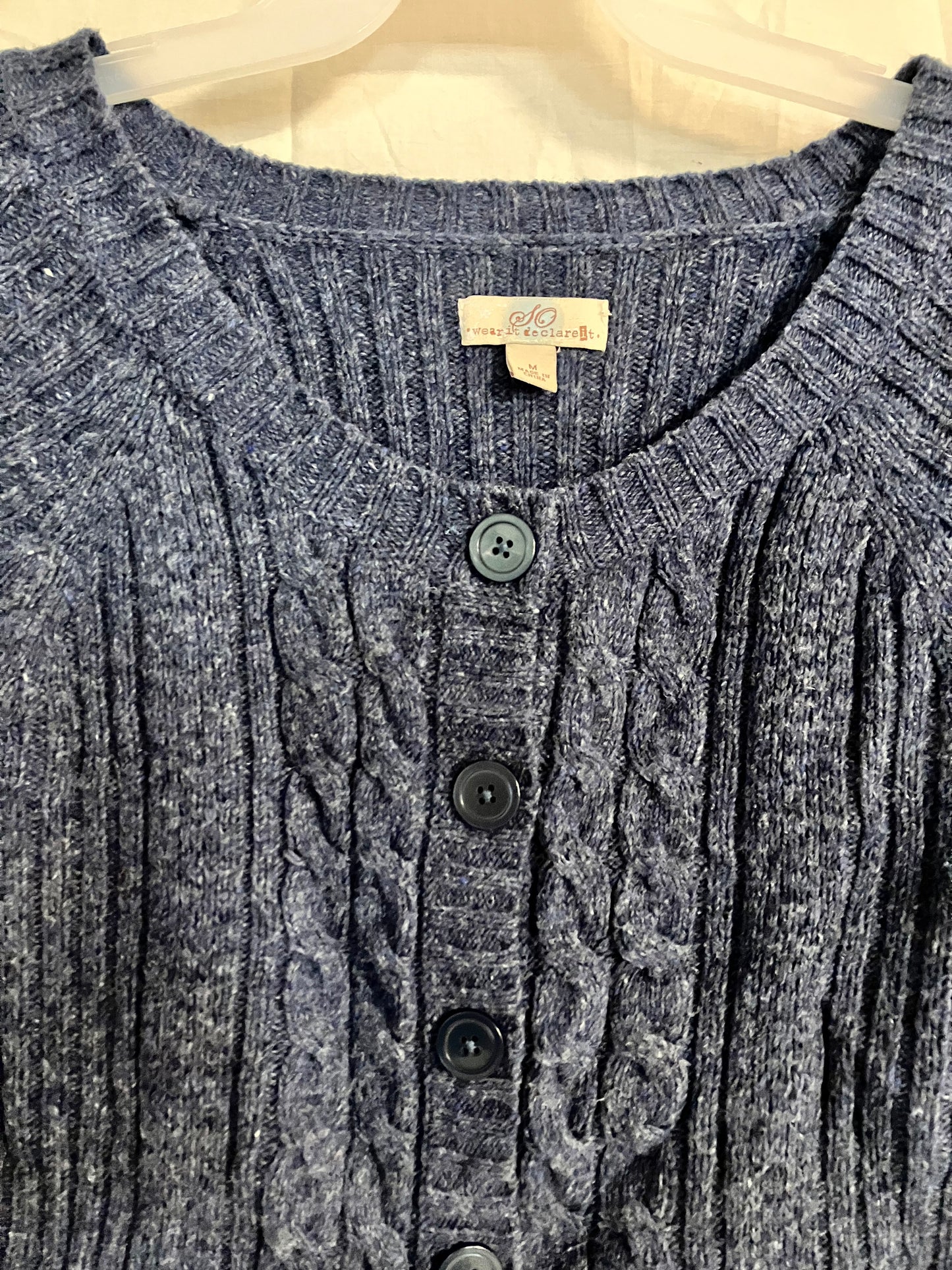 Blue 25% Wool Knit Button Up Cardigan Sweater by "So Wear It Declare It" Medium