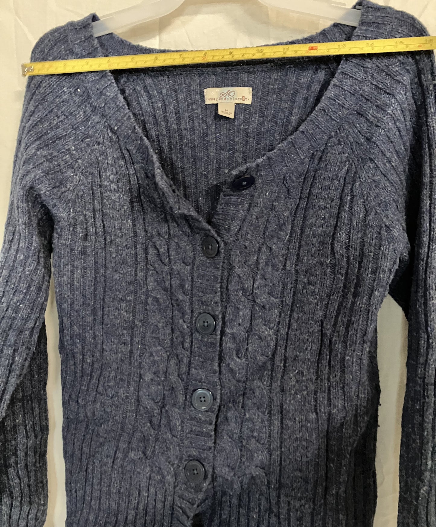 Blue 25% Wool Knit Button Up Cardigan Sweater by "So Wear It Declare It" Medium