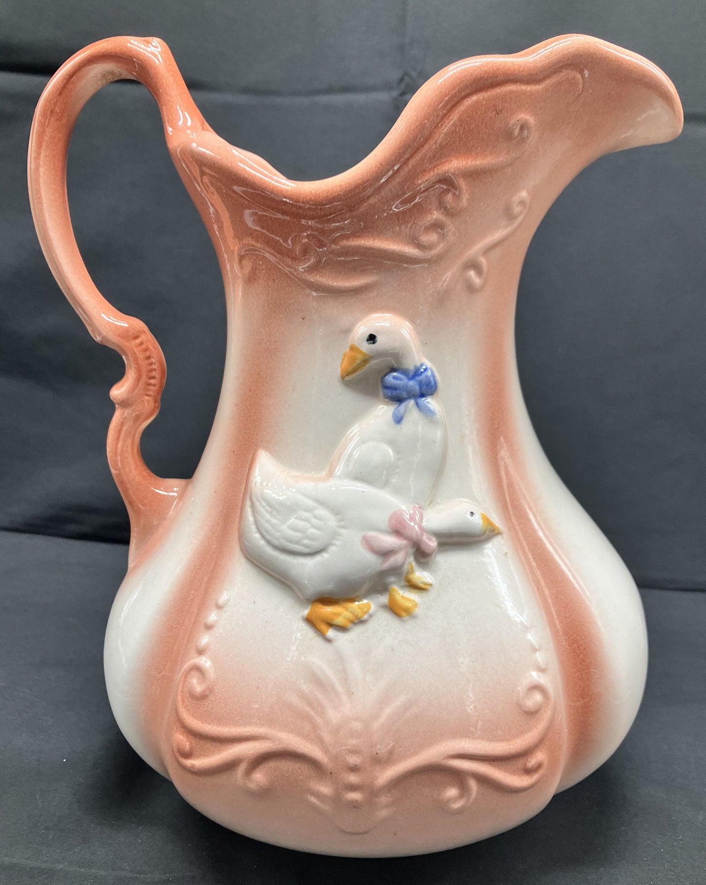 Ironstone 1890 England Hand Painted Goose Water Pitcher