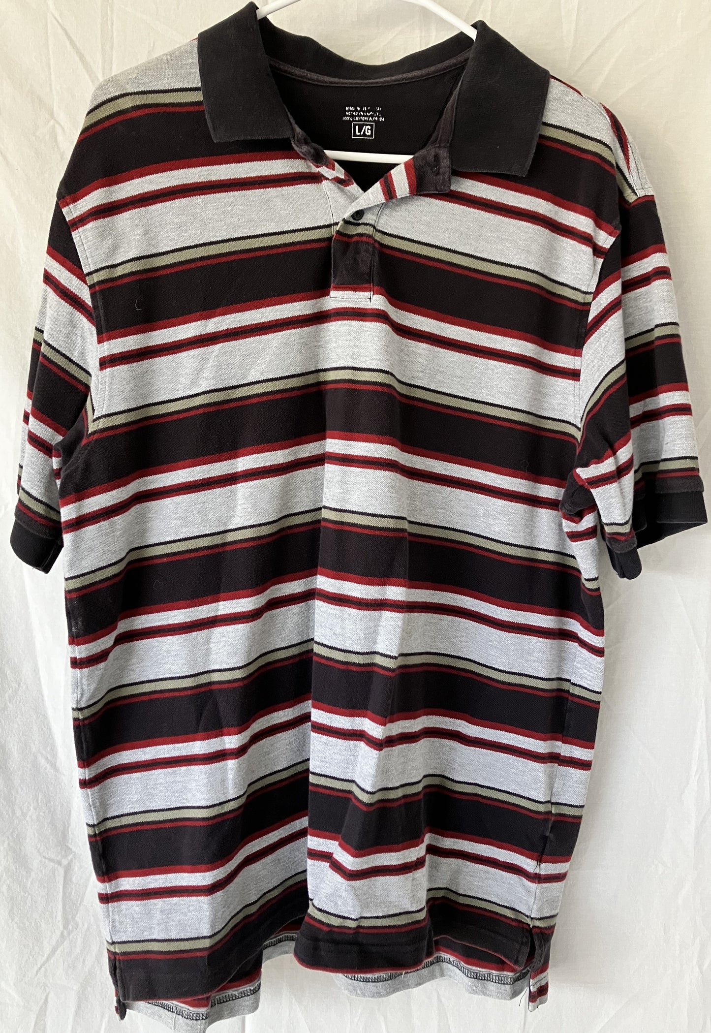 Men's 100% Cotton Striped Polo Shirt, Large