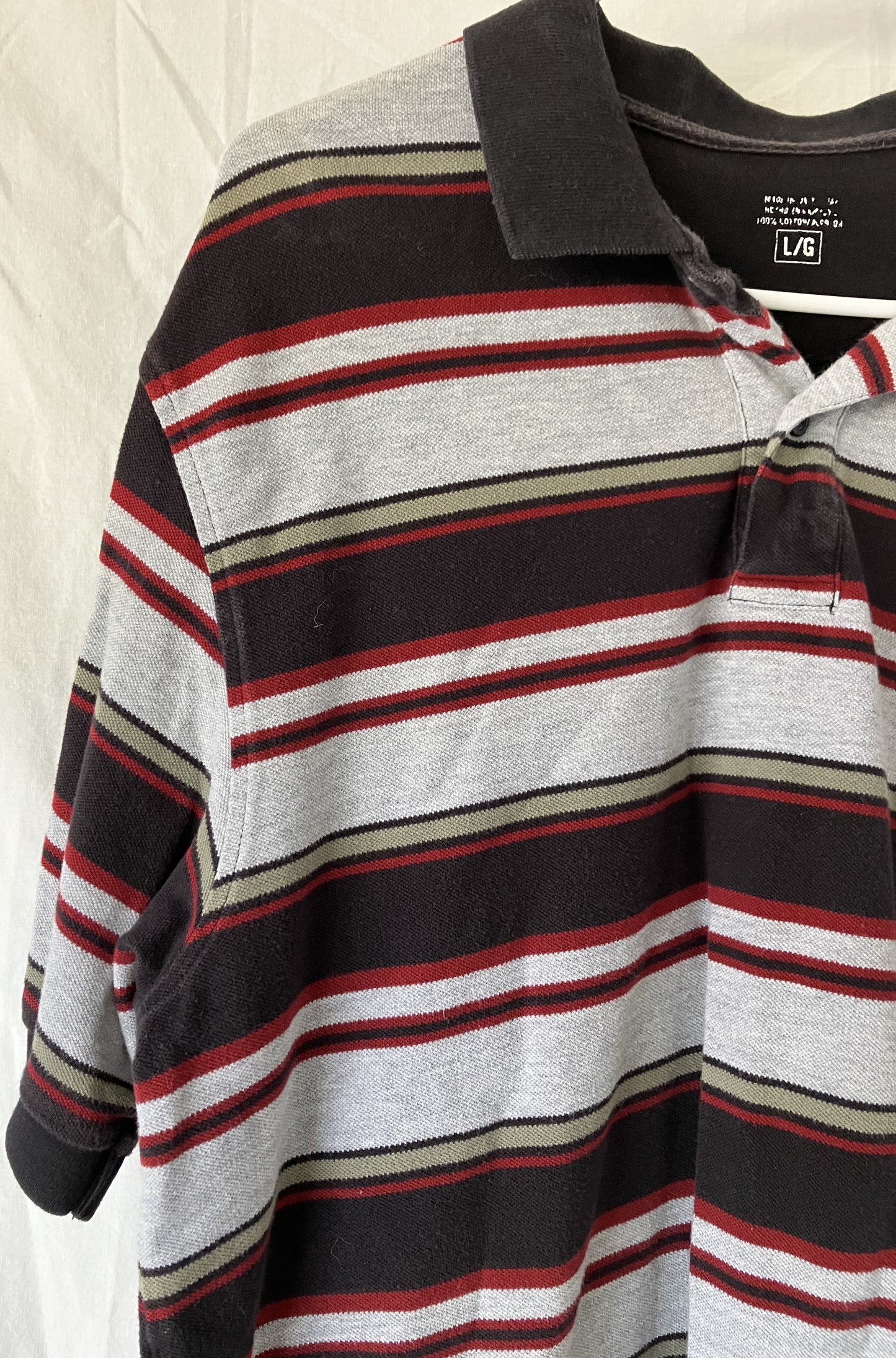 Men's 100% Cotton Striped Polo Shirt, Large