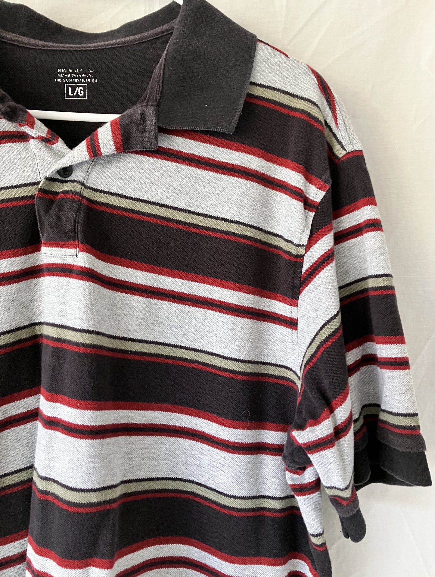 Men's 100% Cotton Striped Polo Shirt, Large