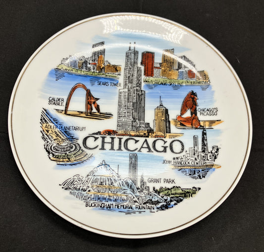 Vintage Chicago Collector Plate, Hand Painted