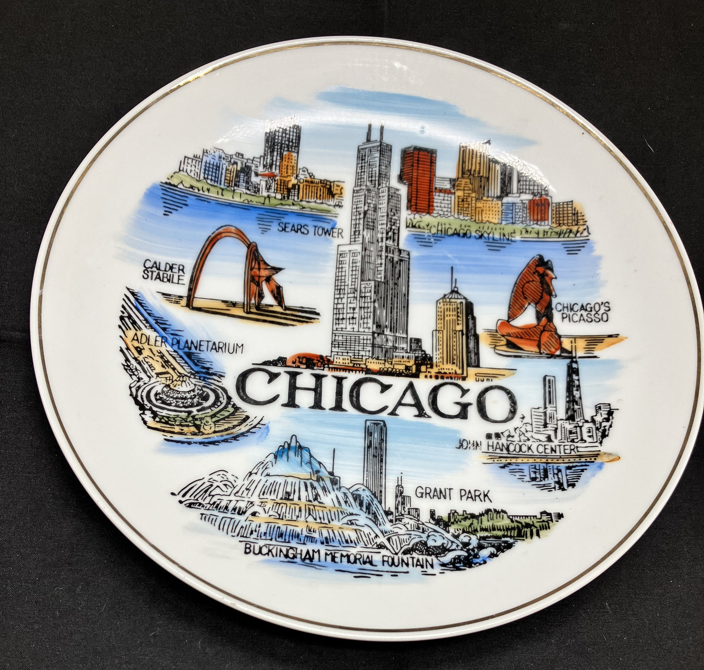 Vintage Chicago Collector Plate, Hand Painted