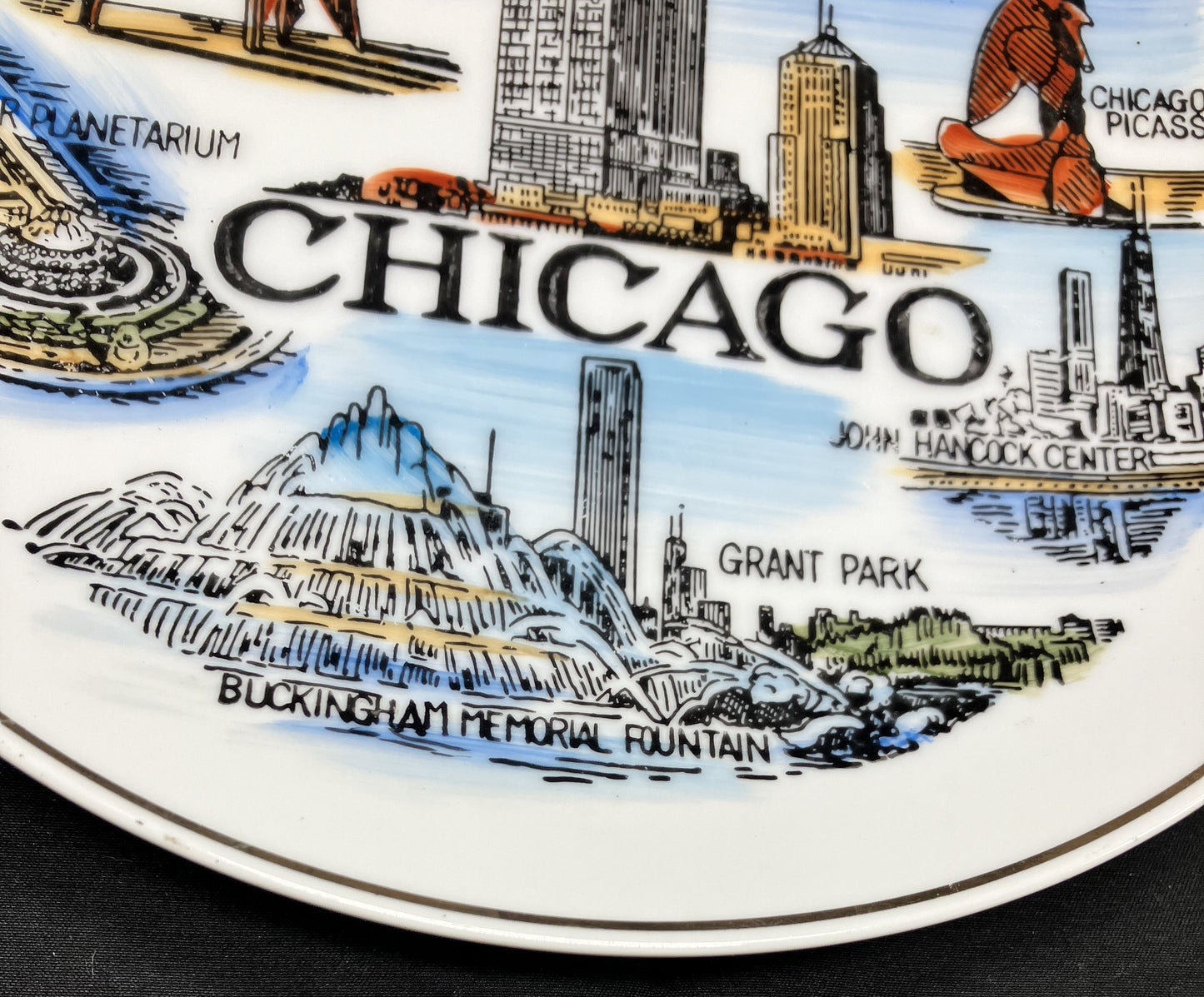 Vintage Chicago Collector Plate, Hand Painted