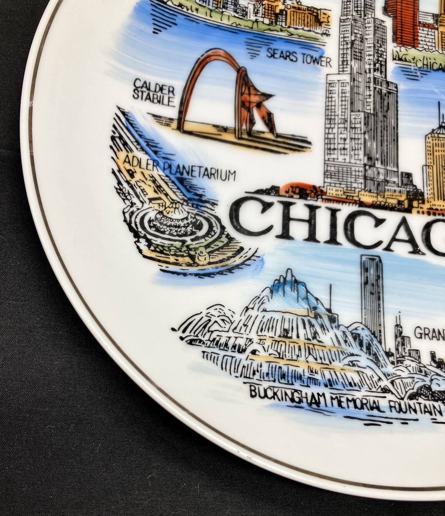 Vintage Chicago Collector Plate, Hand Painted