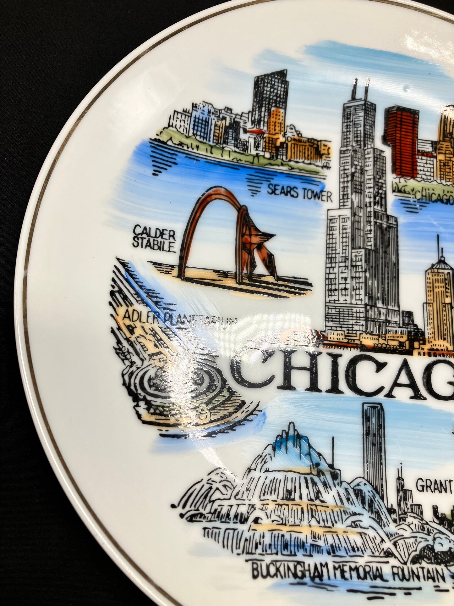 Vintage Chicago Collector Plate, Hand Painted