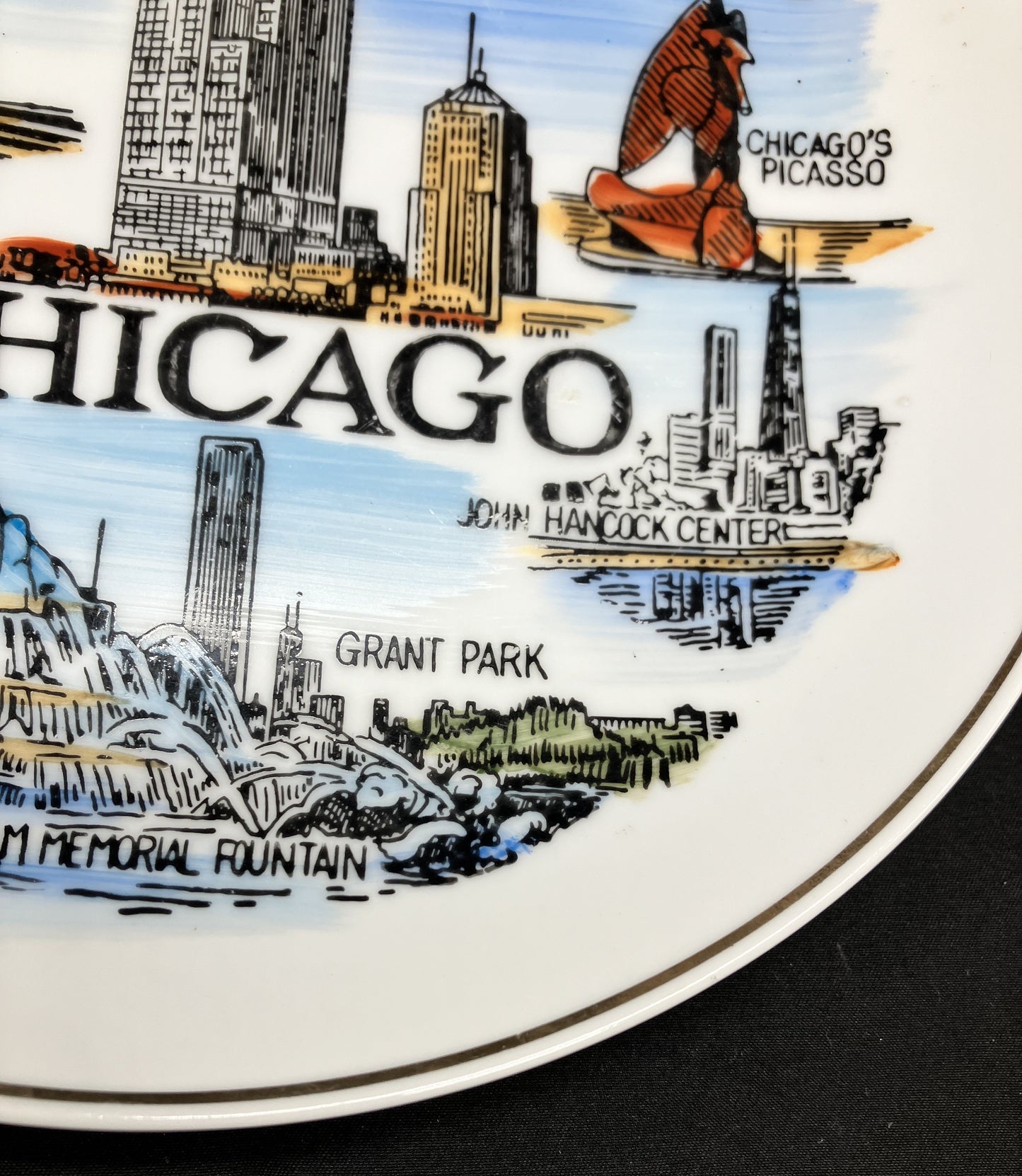 Vintage Chicago Collector Plate, Hand Painted