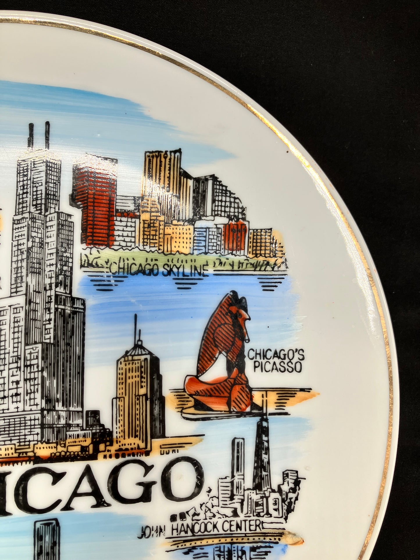 Vintage Chicago Collector Plate, Hand Painted