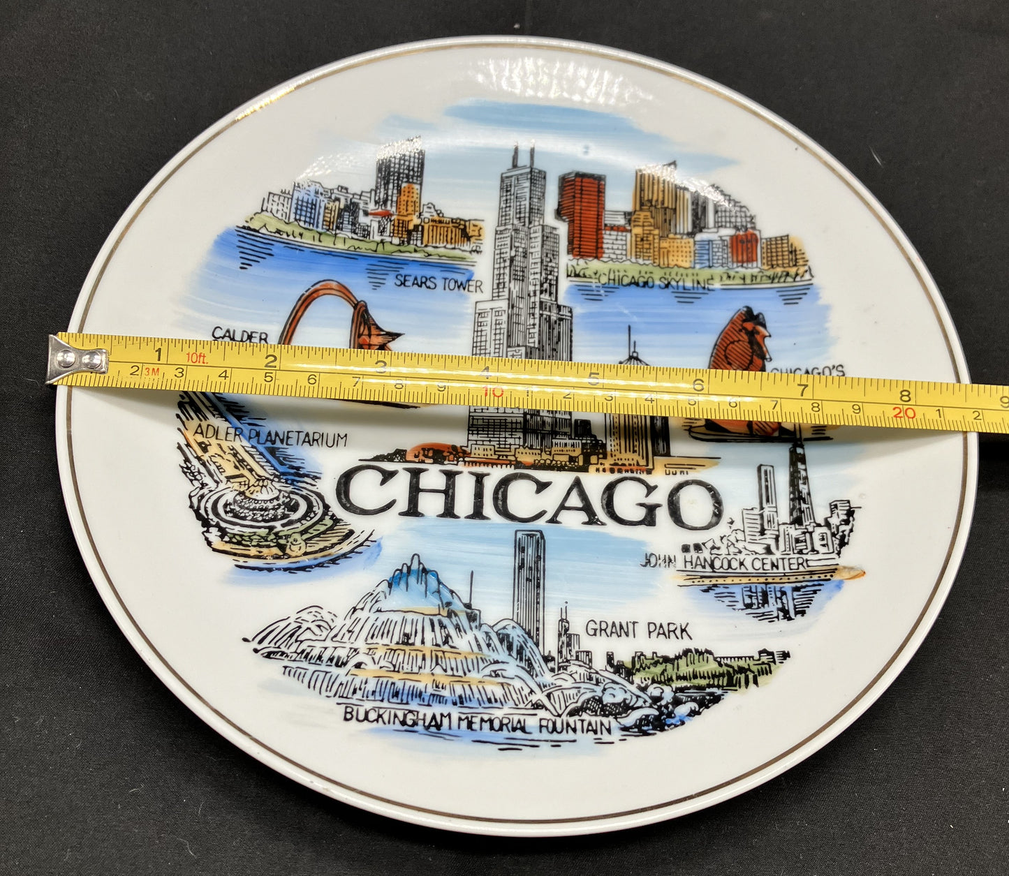 Vintage Chicago Collector Plate, Hand Painted