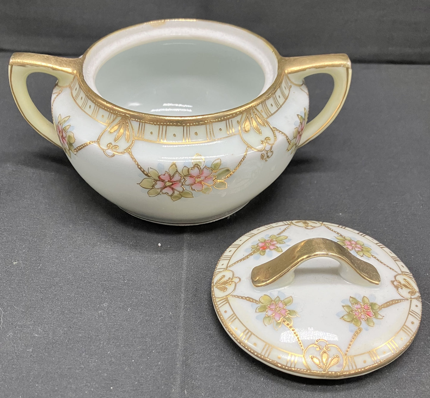 Nippon Hand Painted Sugar Bowl (w/lid) and Creamer Set