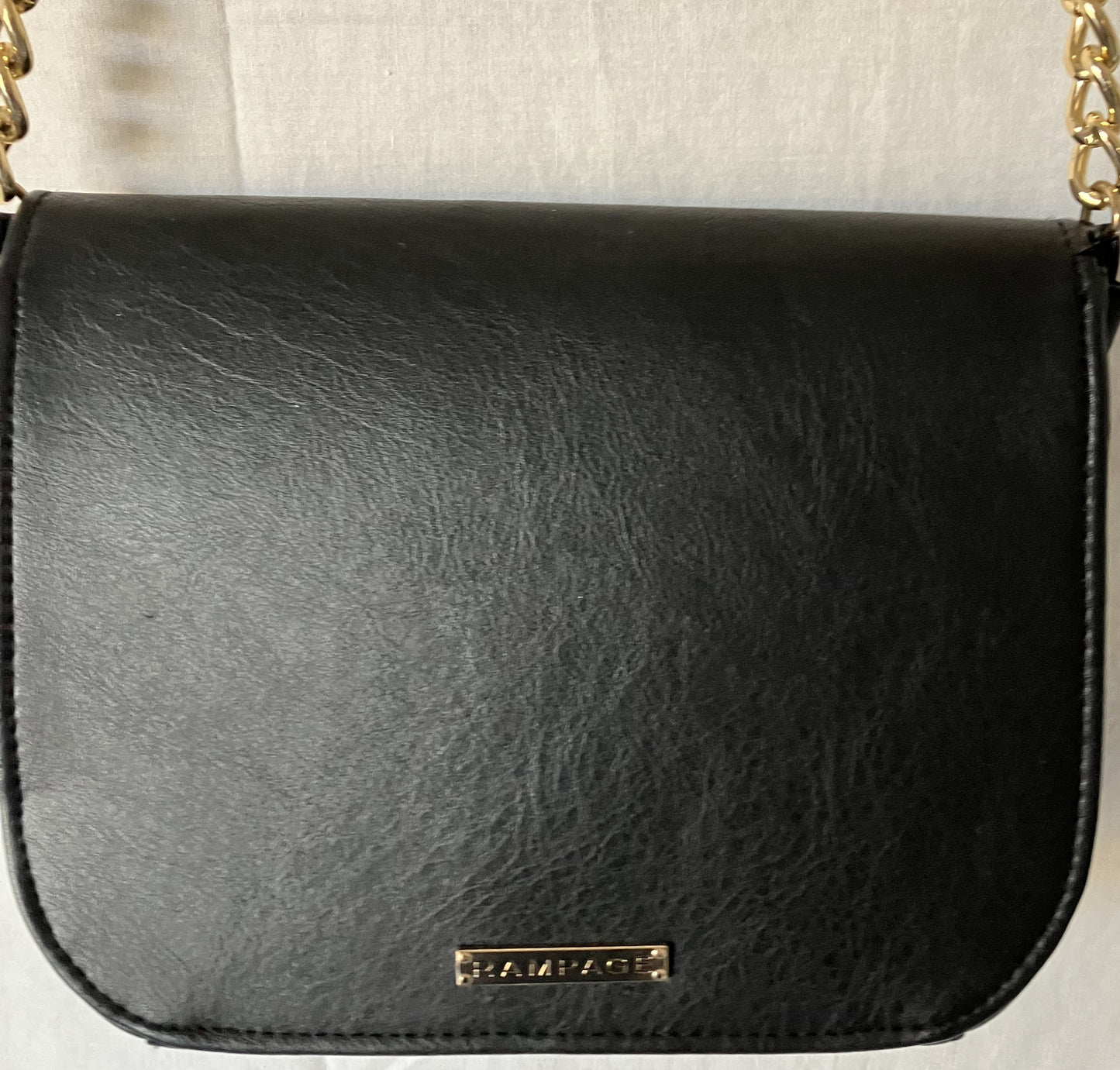 Black Purse with Polished Brass Strap By Rampage, Excellent condition