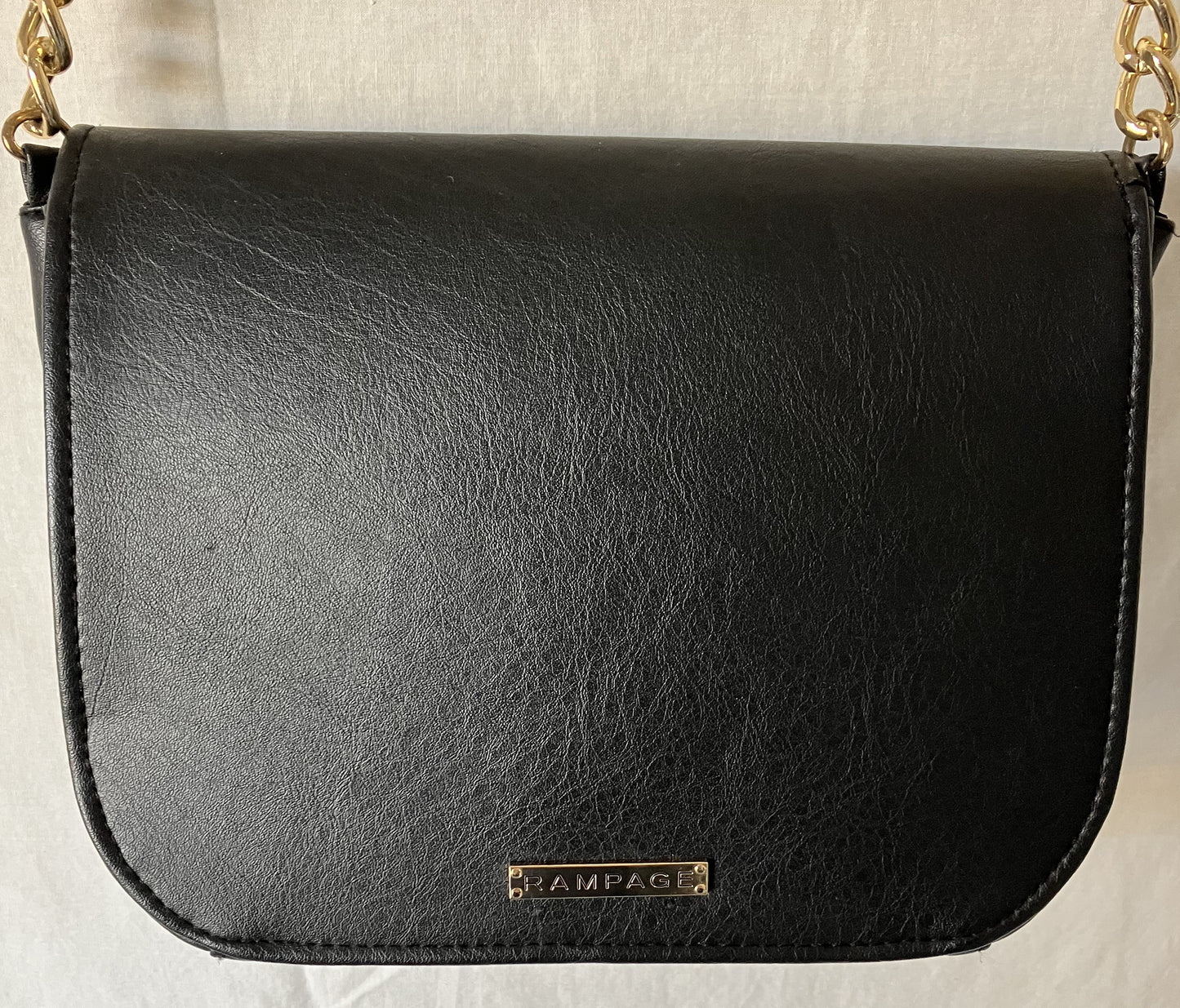 Black Purse with Polished Brass Strap By Rampage, Excellent condition