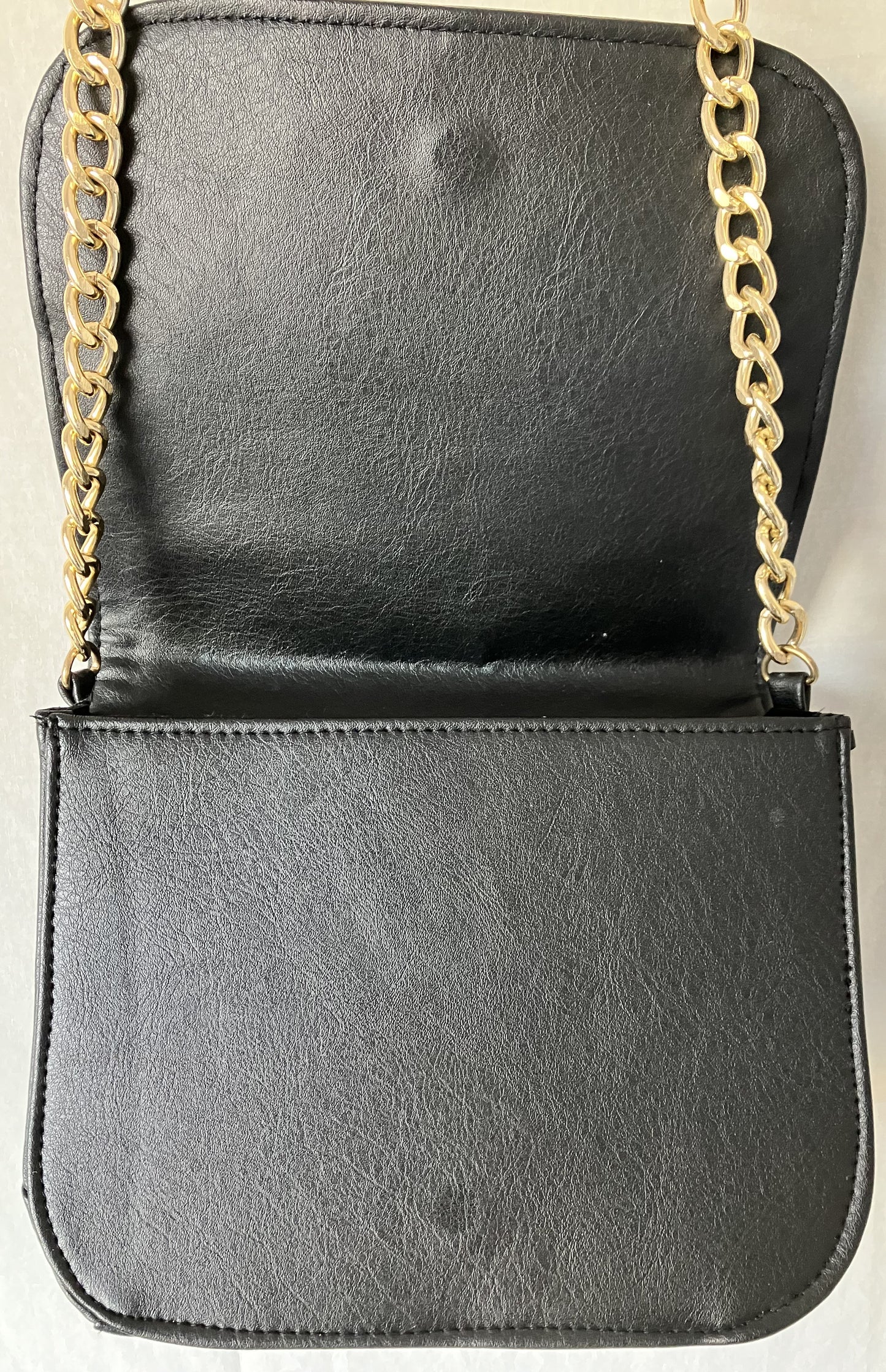 Black Purse with Polished Brass Strap By Rampage, Excellent condition