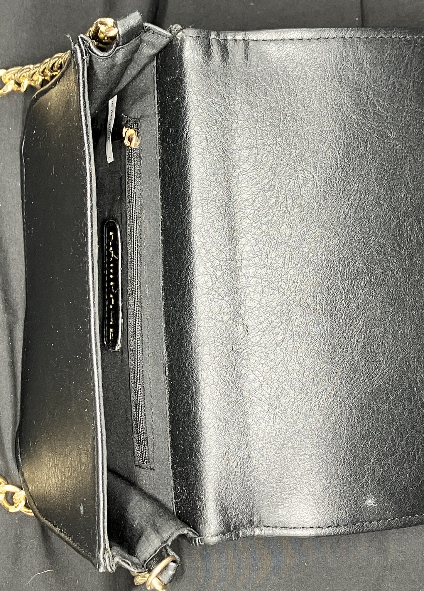 Black Purse with Polished Brass Strap By Rampage, Excellent condition