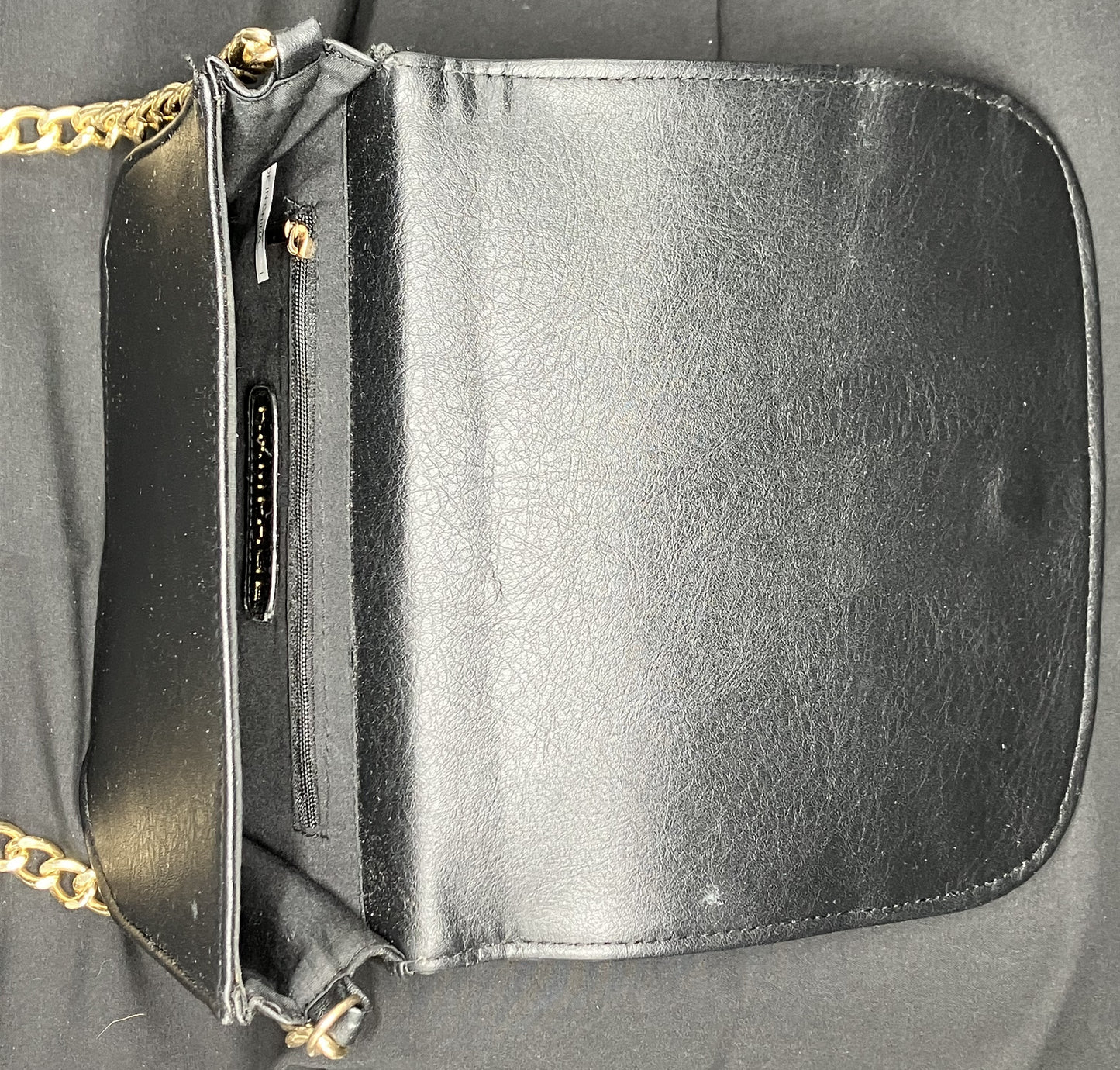 Black Purse with Polished Brass Strap By Rampage, Excellent condition