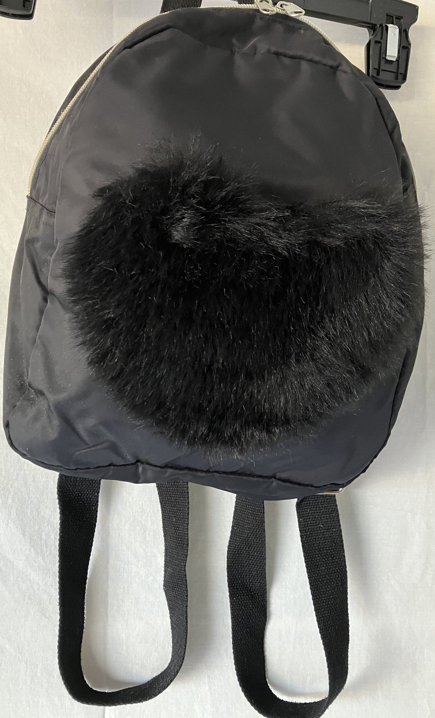 Black Furry Backpack / Bag