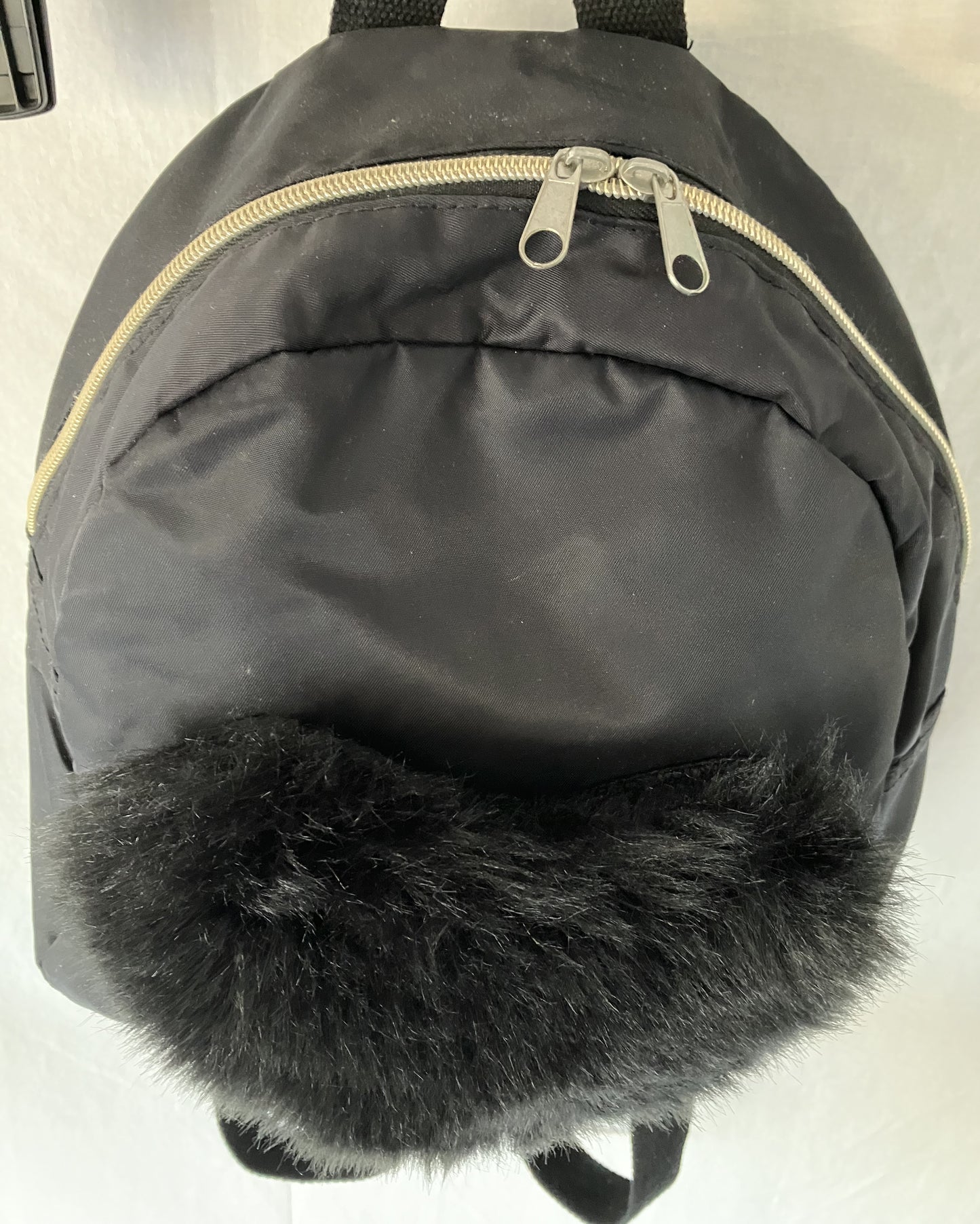 Black Furry Backpack / Bag