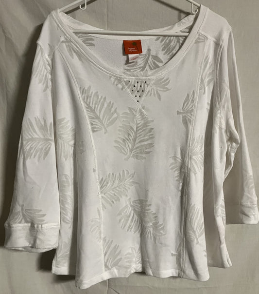 White Blouse by Hearts of Palm, Embossed Palm Leaves, Large