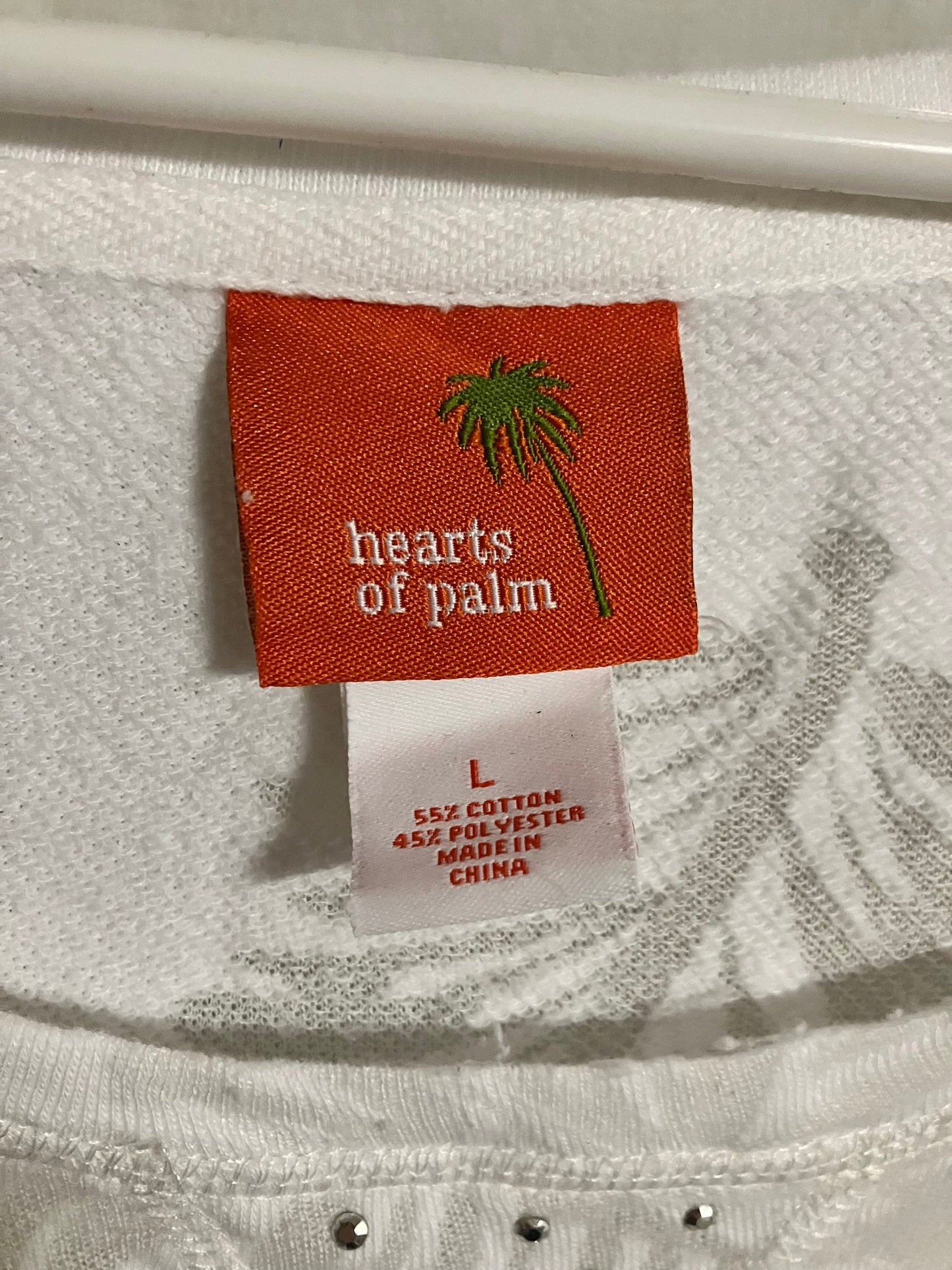 White Blouse by Hearts of Palm, Embossed Palm Leaves, Large