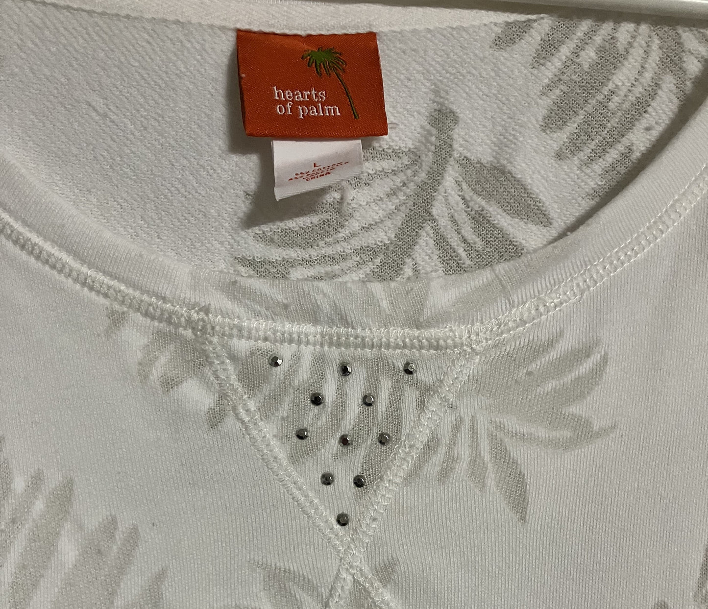 White Blouse by Hearts of Palm, Embossed Palm Leaves, Large