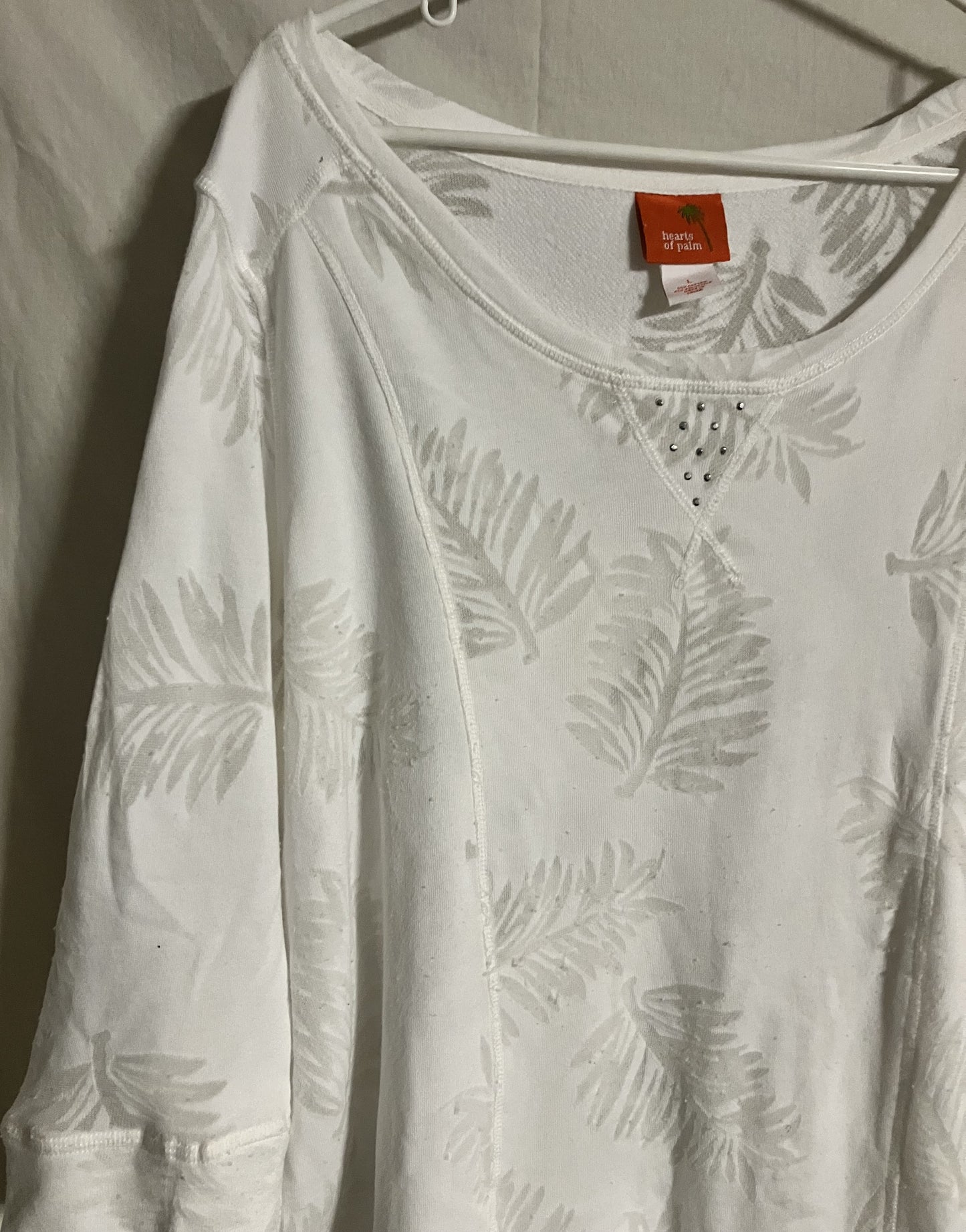 White Blouse by Hearts of Palm, Embossed Palm Leaves, Large