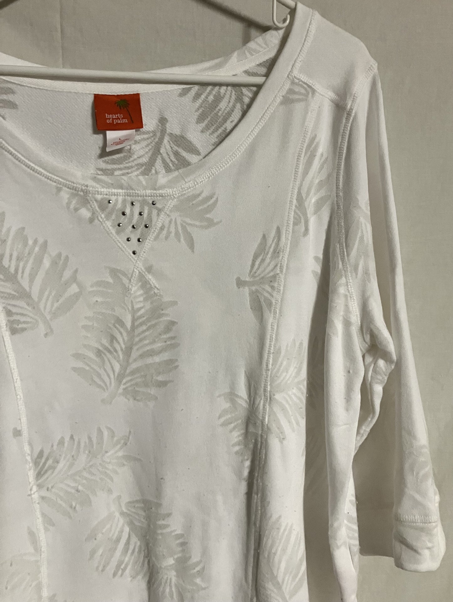 White Blouse by Hearts of Palm, Embossed Palm Leaves, Large