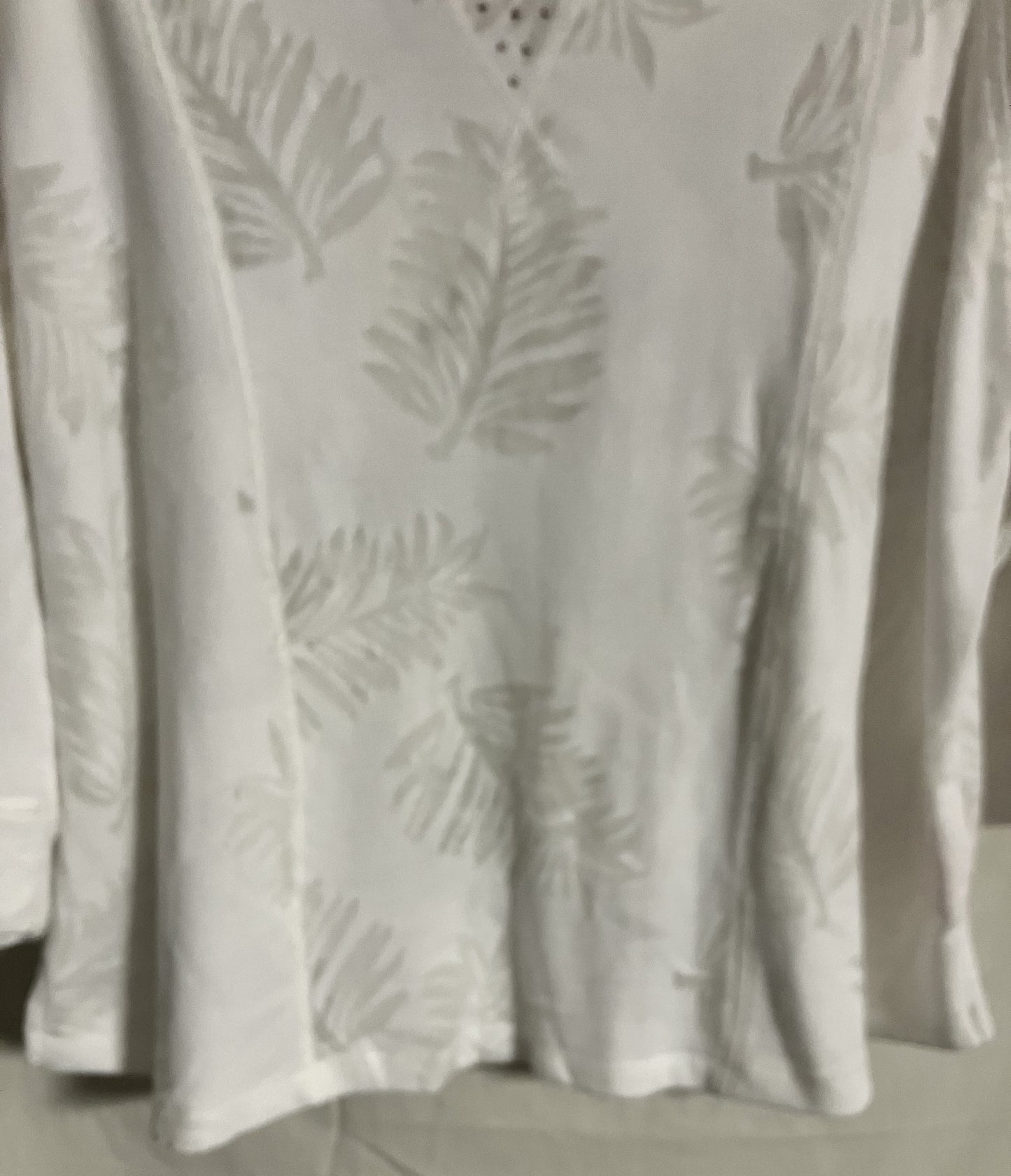 White Blouse by Hearts of Palm, Embossed Palm Leaves, Large