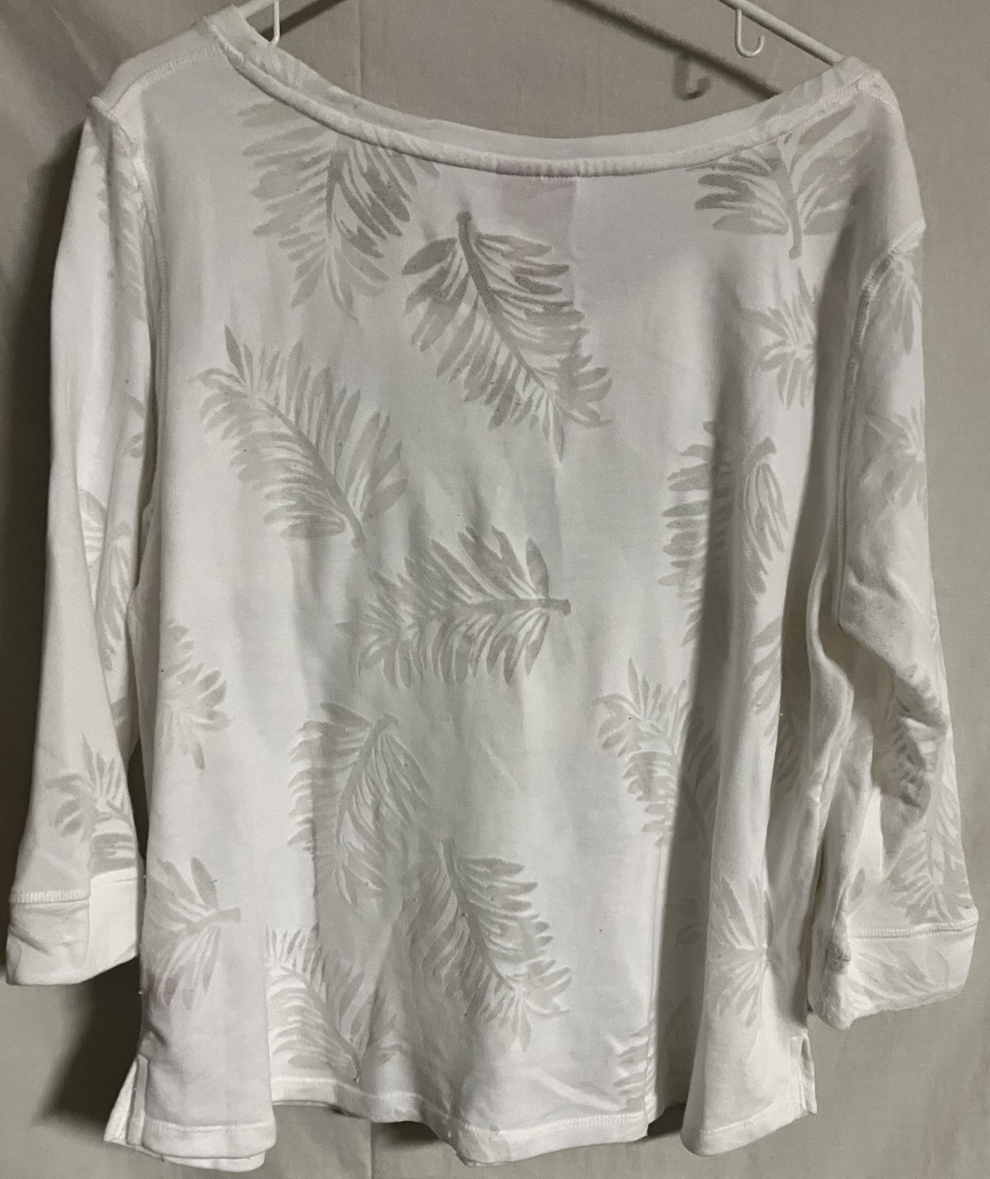 White Blouse by Hearts of Palm, Embossed Palm Leaves, Large