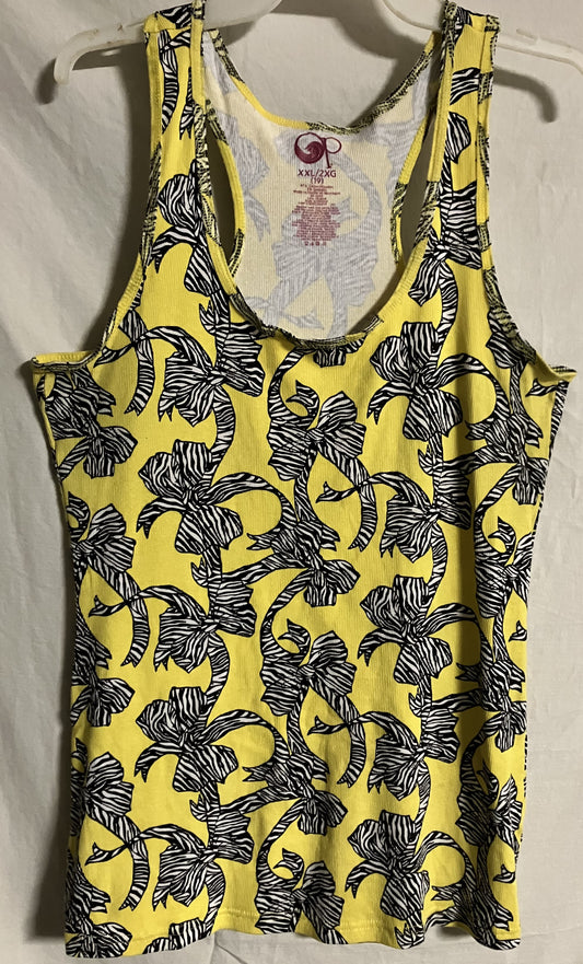 OP Tank Top Style Blouse - Yellow with Black and White Bows XXL