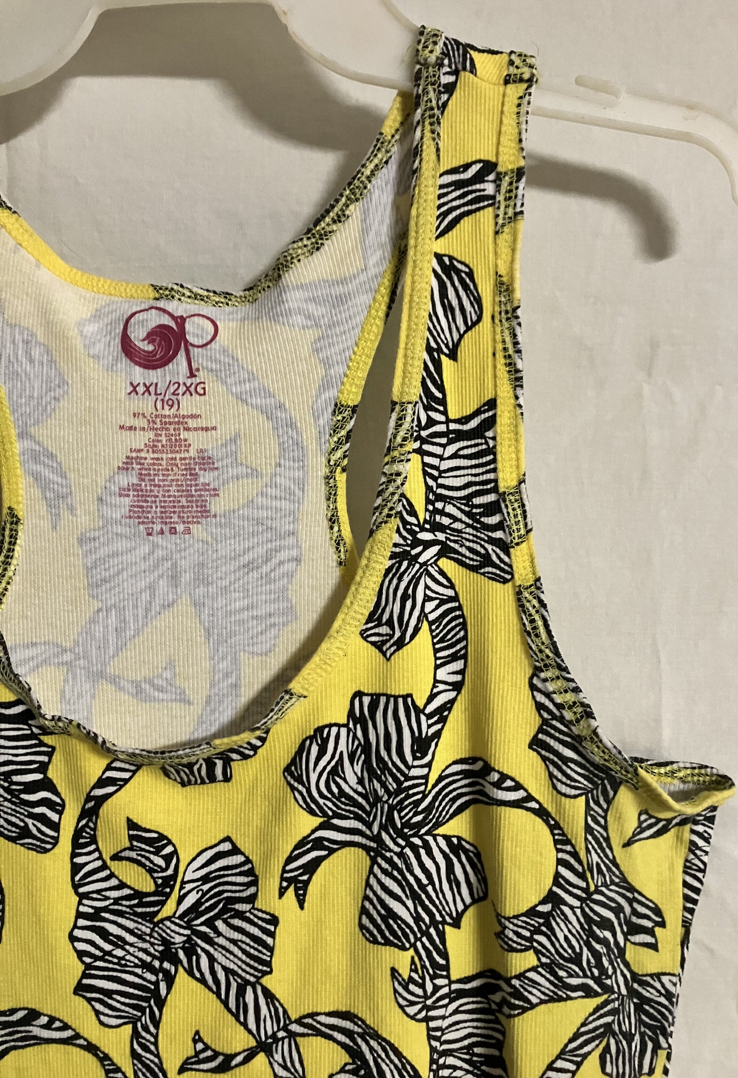 OP Tank Top Style Blouse - Yellow with Black and White Bows XXL