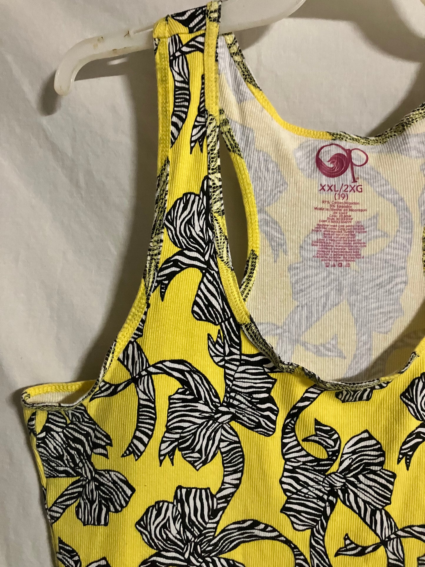 OP Tank Top Style Blouse - Yellow with Black and White Bows XXL