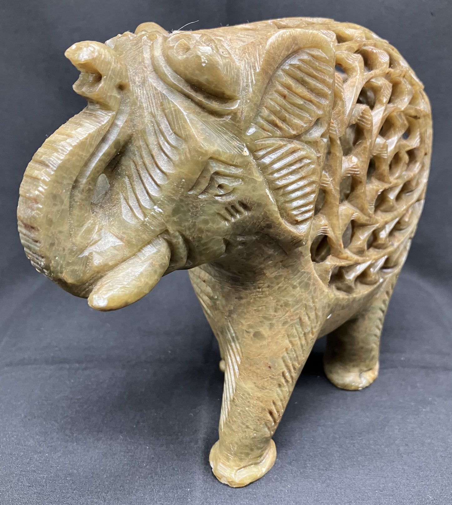 Vintage Collectible Soapstone Mother Elephant with Baby Carving