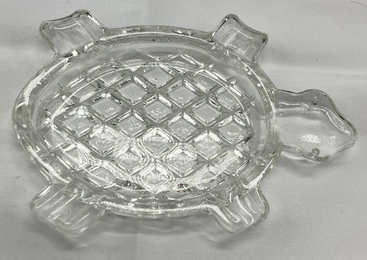 Turtle Glass Ashtray, Bohemia Clear Glass, Made In Czechoslovakia