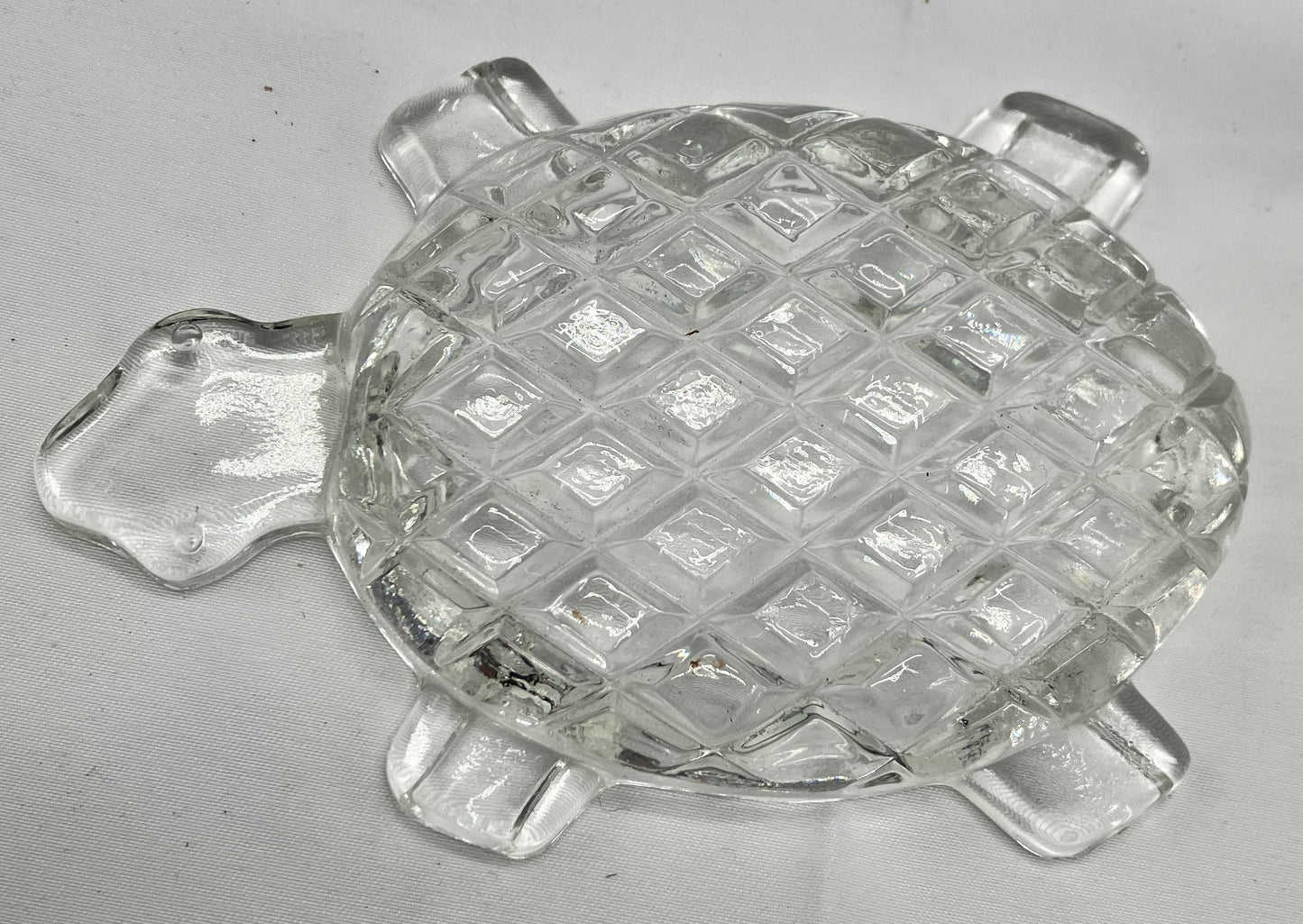 Turtle Glass Ashtray, Bohemia Clear Glass, Made In Czechoslovakia