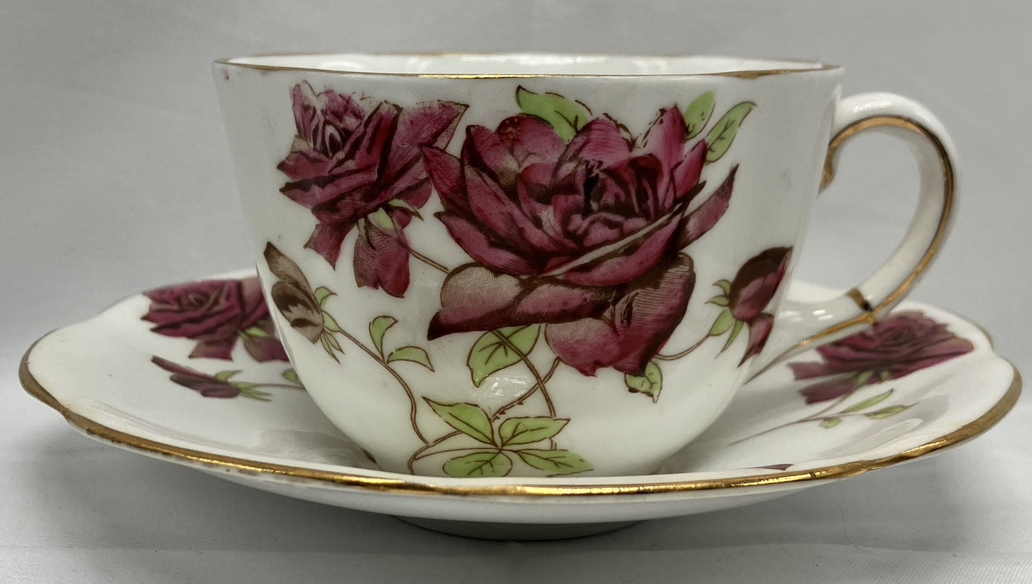 Antique "English Rose" Teacup and Saucer, Bone China.