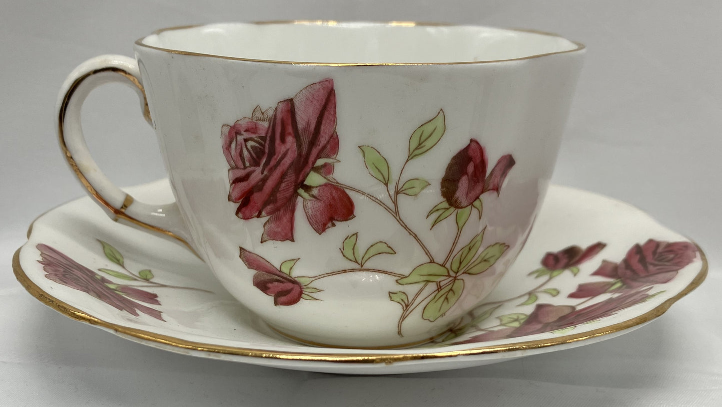 Antique "English Rose" Teacup and Saucer, Bone China.